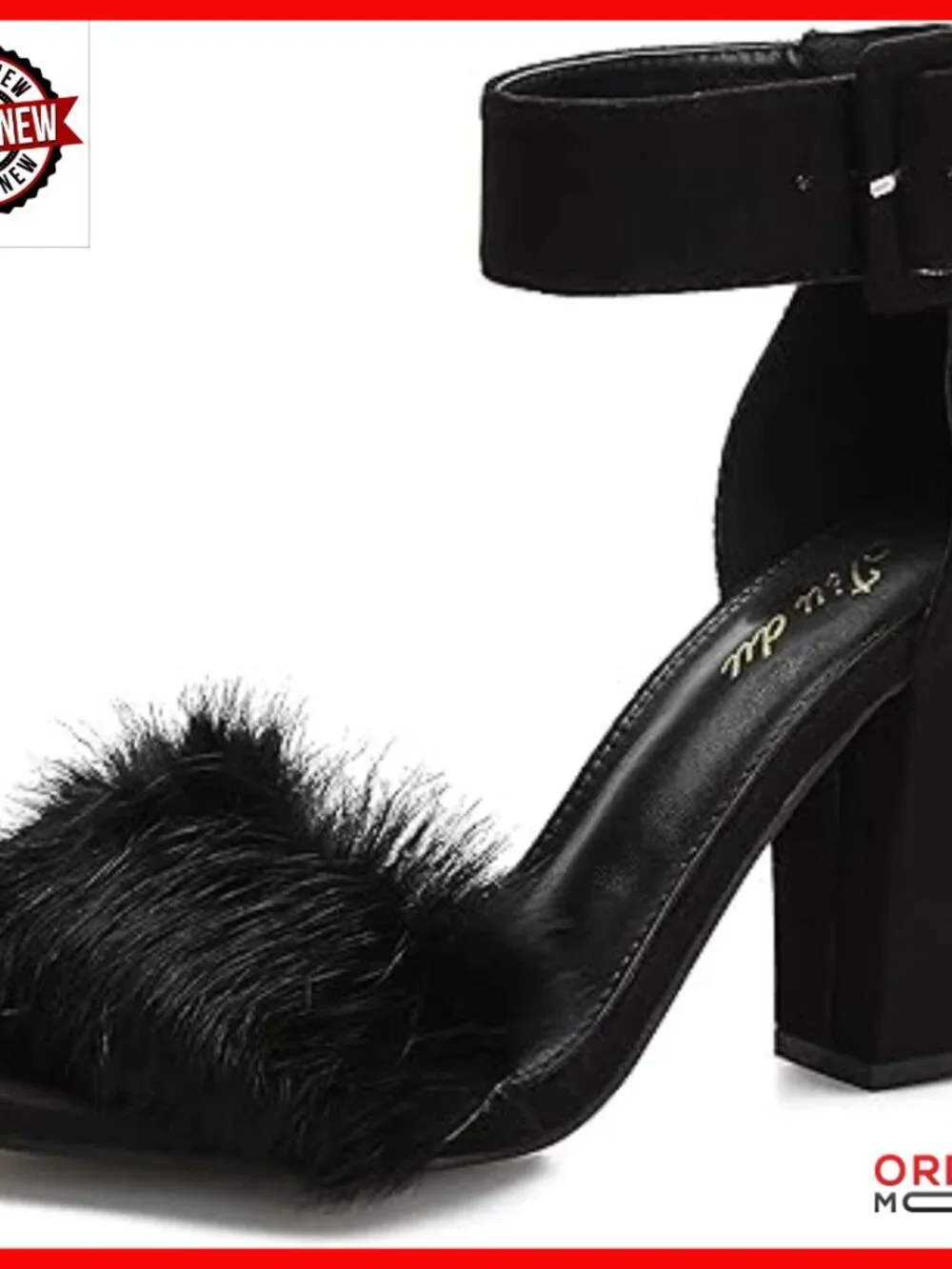 Fur Feather Heels Open Toe Ankle Strap Chunky Block Heels Prom Party